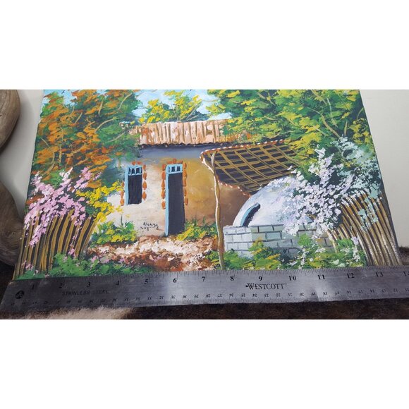 VTG MCM original signed art Idyllic Rustic Cottage Rural Ethnic Boho Eclectic. - Picture 6 of 11